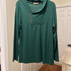 Green Lightweight Sweater with Zipper Detail